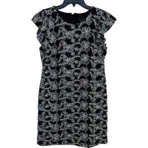 Ann Taylor Black white lace short flutter sleeve sheath dress size 6
